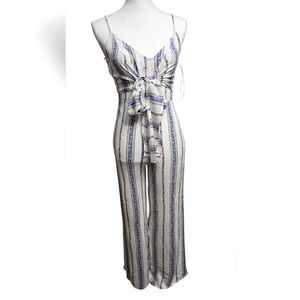 Sage Blue and White Striped Jumpsuit